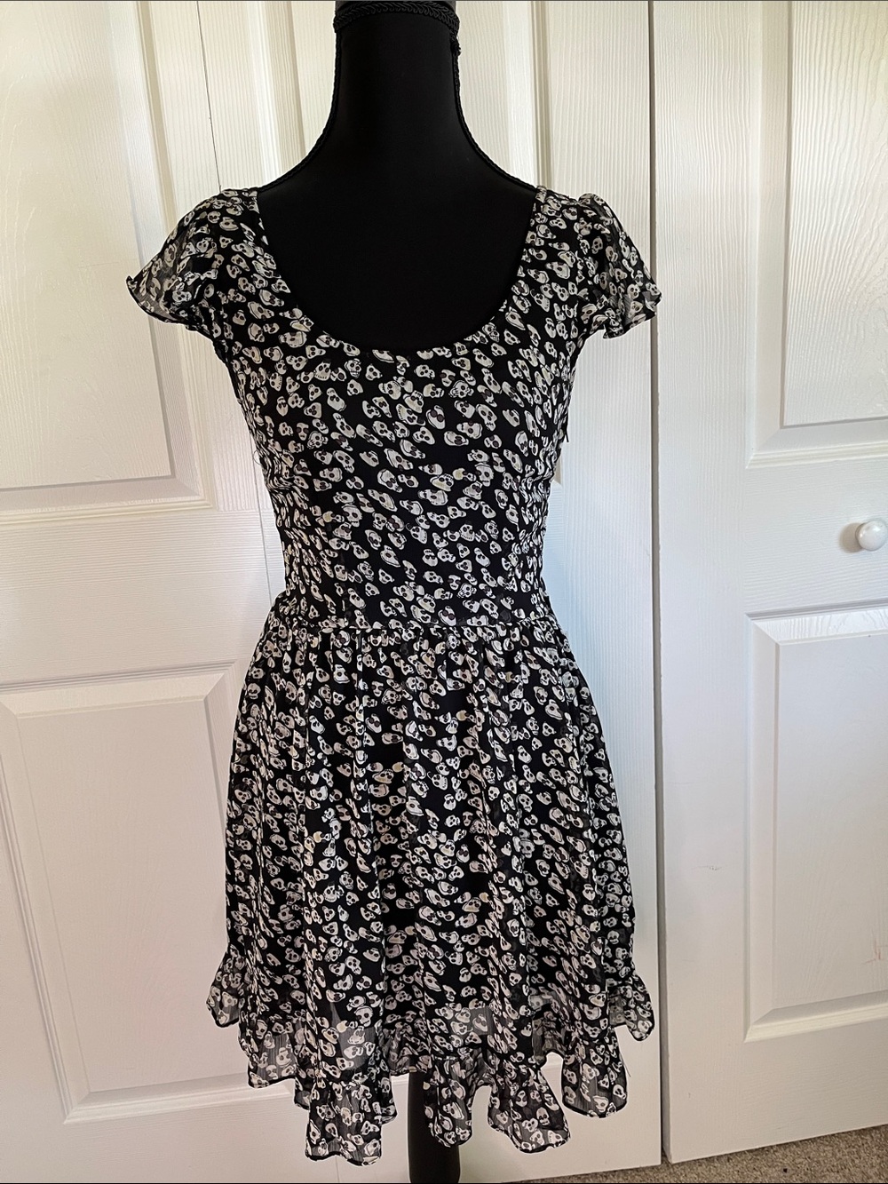 Royal Bones Daang Black White Skull Print Fit & Flare Dress Goth Whimsigoth XS